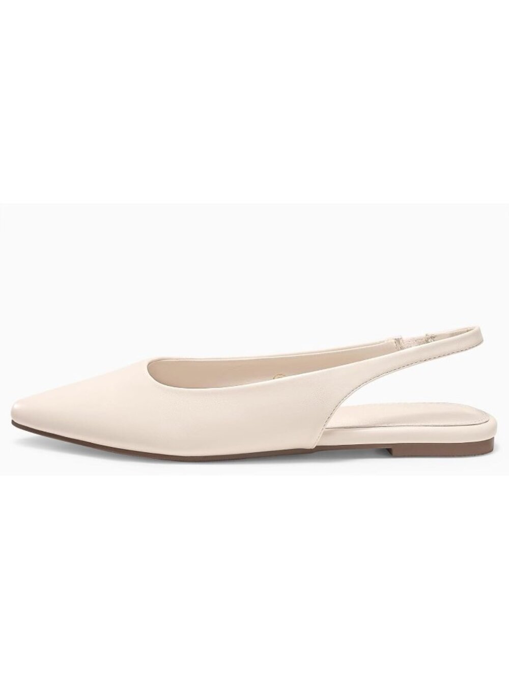 Women's Beige Leather Flat Pointed Closed Toe Slip On Ballet Casual Dressy Shoes - Picture 4 of 5